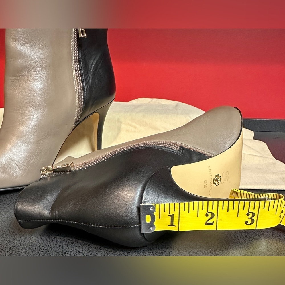 Ann Taylor Ankle Booties Black & Taupe Leather 3.5” Stiletto Heels Women’s Sz 9M - Picture 11 of 13